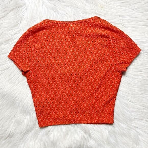 H&M Scoop Neck Cut Out Short Sleeve Crop Top Orange Size Small - Picture 3 of 4